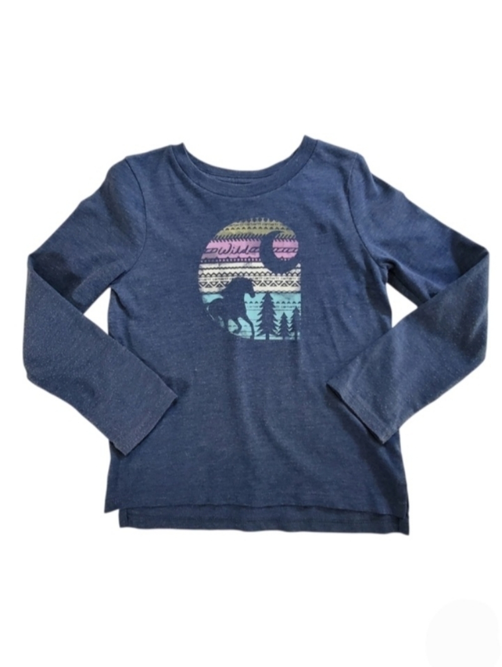 K1385 * Carhartt Girls Aztec Wild Horse Print Graphic Tee Blue Size 4T